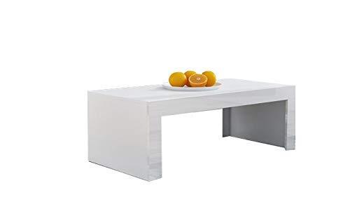 Concept Muebles Milano Coffee Table – White Matte Body in Contrast with High Gloss Finish of The laterals (White & White)