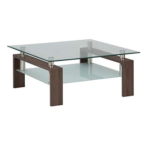 Jofran Compass Glass Square Coffee Table in Chrome and Wood