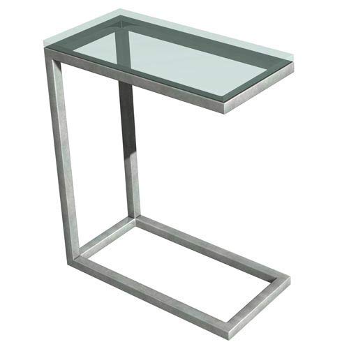 tag - SoHo C-Shaped Snack Table, A Perfect Addition to Any Home, Glass Top with Stainless Steel