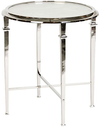 Four-Legged Occasional Accent Table with Inset White Granite in Polished Nickel Finish