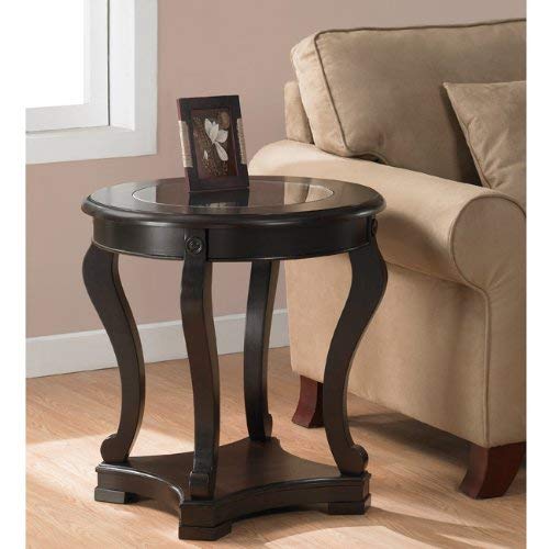 Add functional elegance to your home décor with this wood espresso end table. This cocktail table features a tempered glass top, a bottom shelf for storage, and non-mar foot glides. Fits easily in the Foyer, office Living room, or Entryway.