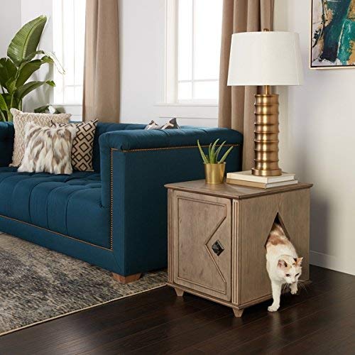 Weathered Hidden Kitty Litter Box and Side Table