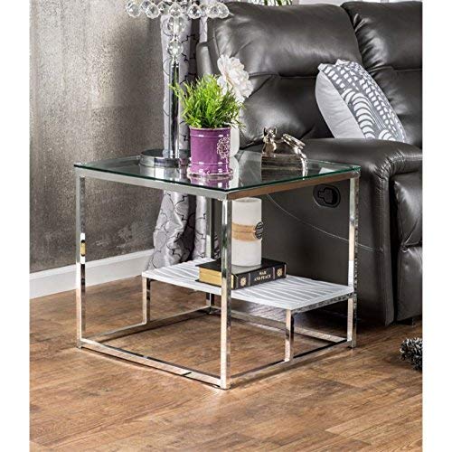 BOWERY HILL Square Glass Top End Table in White