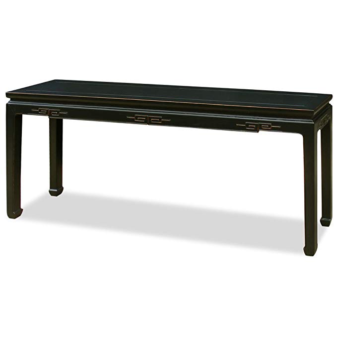 ChinaFurnitureOnline Elmwood Console Table, 72 Inches Chinese Key Design Table Black Lacquer Finish