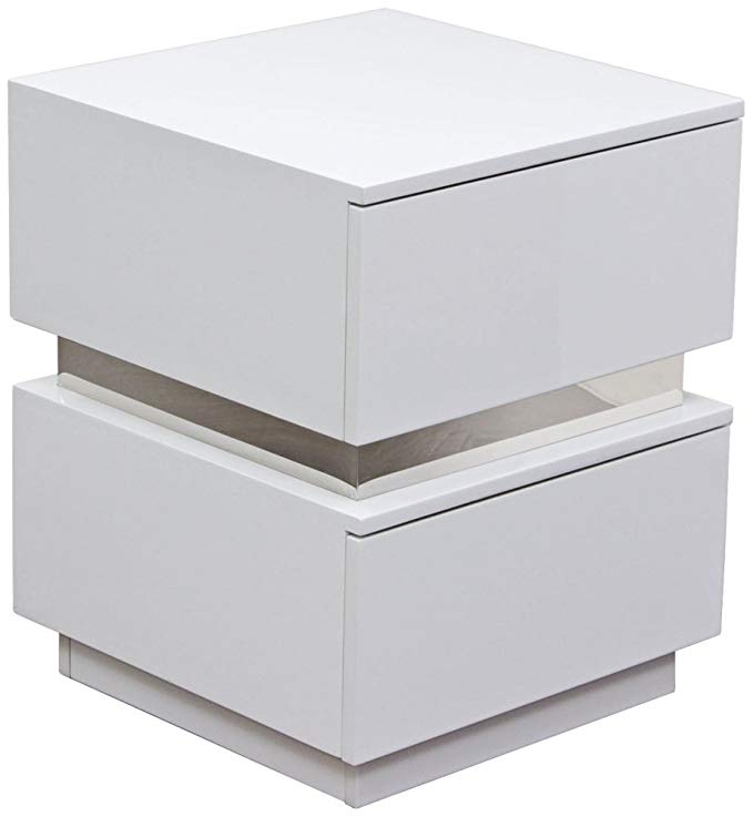 Diamond Sofa 2-Drawer Accent Table in High Gloss White Finish