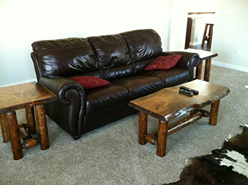 Rustic Log Coffee and End Table Set Pine and Cedar (Honey Pine)