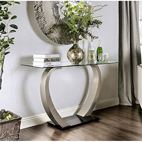 Furniture of America Navarre Glass Top Console Table in Satin