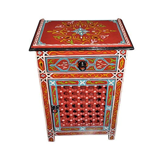 Moroccan Moucharabieh Nightstand Table Arabic Design Furniture (Red)