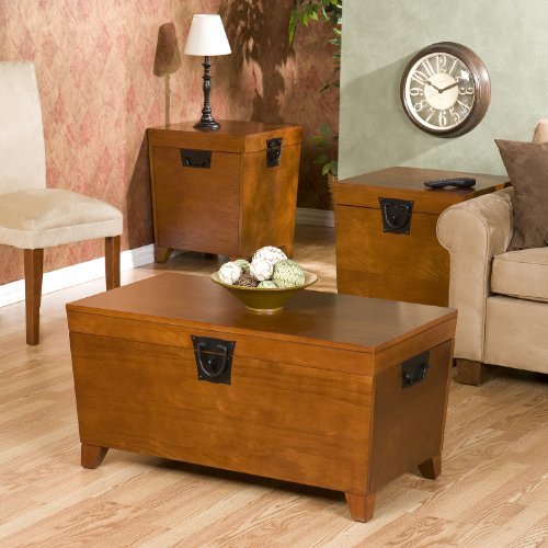 Pyramid Trunk Table Collection , 1 Coffee Table , 2 End Tables Set , Oak