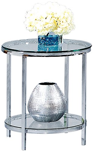 Bassett Mirror Company Patinoire Polished Chrome and Glass Round End Table