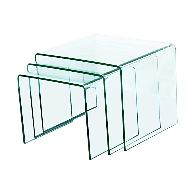 Fab Glass and Mirror Bent Glass Nest Tables, 3/8