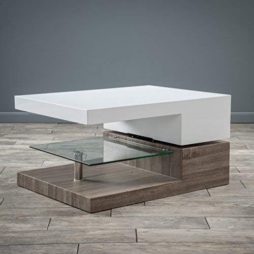 Great Deal Furniture Emerson Rectangular Mod Swivel Coffee Table w/Glass