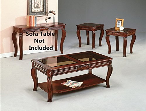 Brand New 3-pk Lydia Coffee Table and End Tables Cocktail set w/ Glass Table Top-Cherry Finish