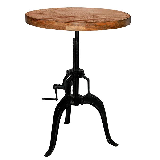 Hubert Industrial Look Wood Crank End Table with Iron Base 27