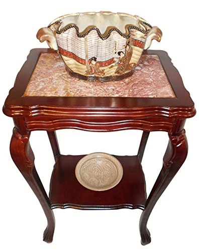 Marble Top Mahogany End Table With Shelf and Cabrio Leg