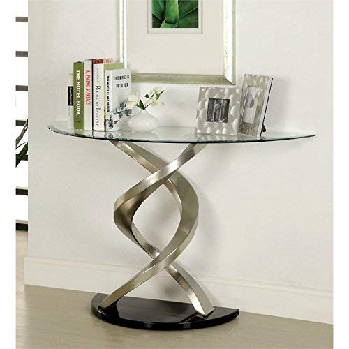 Bowery Hill Glass Top Console Table in Satin