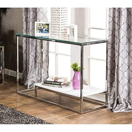 Furniture of America Nadia Glass Top Console Table in White