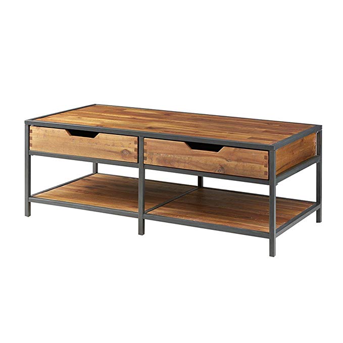 Modern Rustic Industrial Wood and Metal Accent Coffee Table