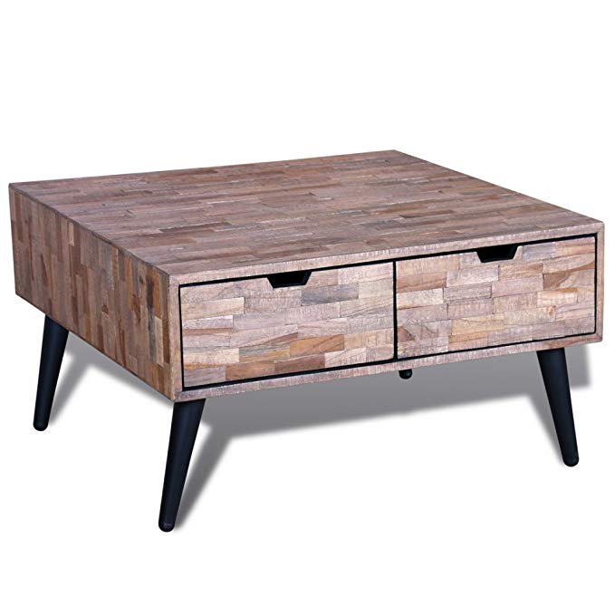 Festnight Reclaimed Teak Coffee Side Table with 4 Drawers