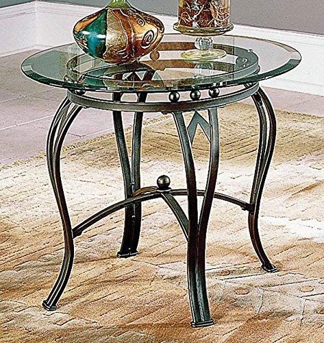 Steve Silver Madrid End Table w Glass Top in Antiqued Pewter Finish