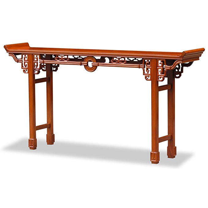 ChinaFurnitureOnline Rosewood Console Table, 72 Inches Coin Design Altar Table Natural Finish