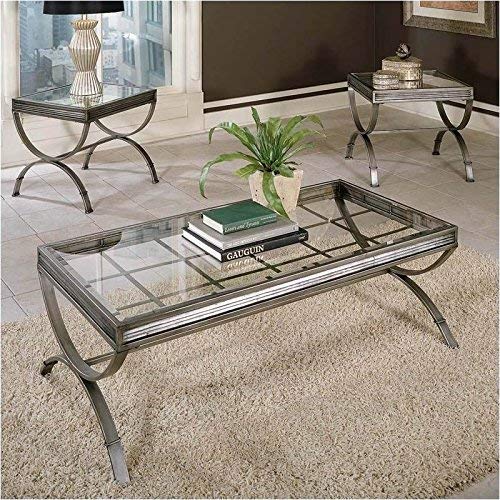 BOWERY HILL 3 Piece Coffee End Table Set in Silver