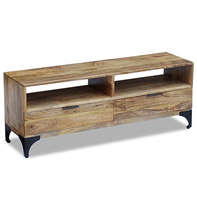 Festnight Mango Wood TV Side Cabinet Console Table with 2 Drawers and Strong Steel Legs. 47.2