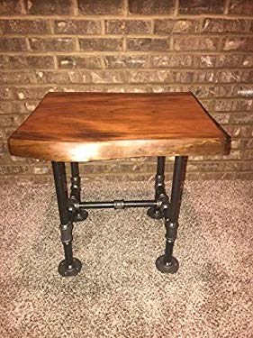 Industrial Pipe and Wood End Table Live Edge Rustic Vintage (Honey Pine)