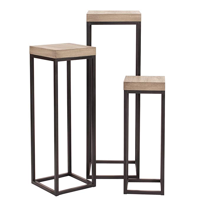 Howard Elliott Collection 3-Pc Nesting Table Set in Graphite Metal and Natural Wood Veneer