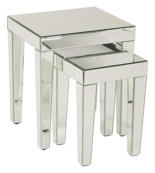 AVE SIX Reflections 2-Piece Nesting Table Set, Silver Mirrored Finish