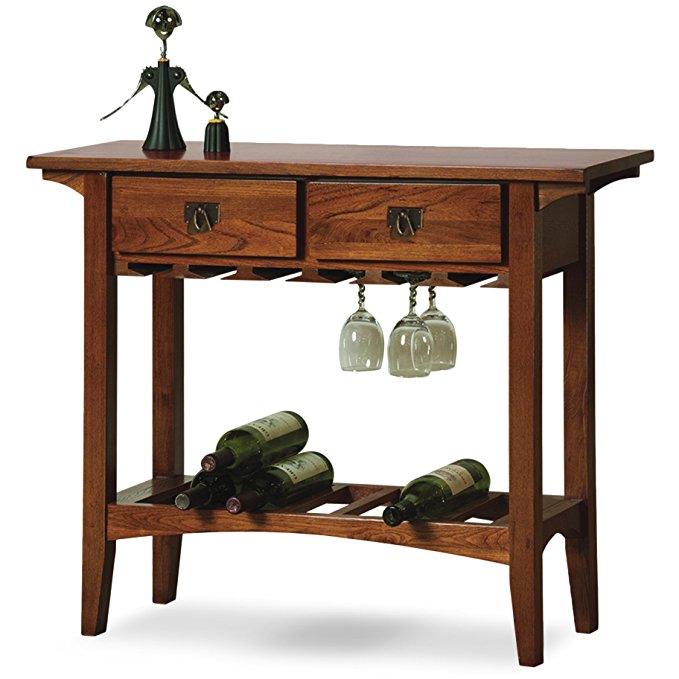 Leick Mission Wine Table with Storage Drawers, Russet Finish