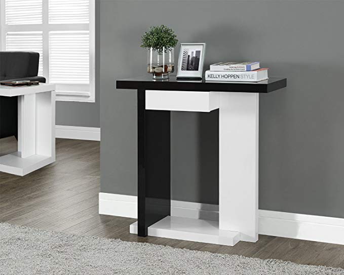 Glossy White/Black Hall Console Accent Sofa Table with Drawer