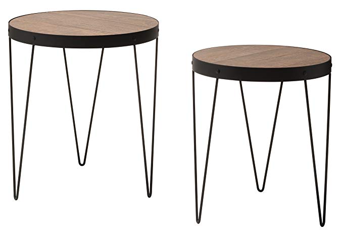 OSP Designs PASA7920-SBC-osp Pasadena Nesting Accent Tables Set with Rustic Wood Top and Metal Frame (2 Pack), Calico/Matte Black