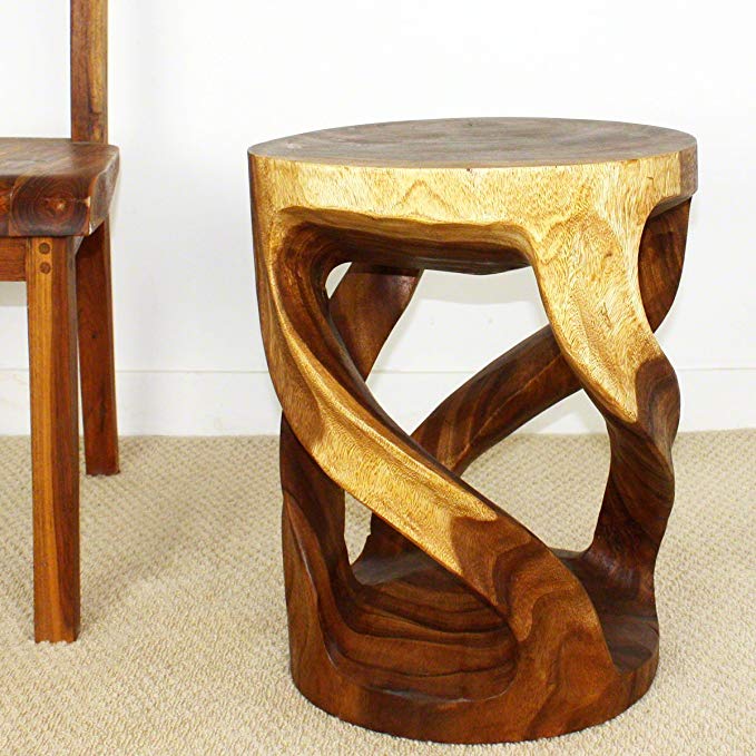 Haussmann Tapered Round Wild Twisted Vine Wood End Table 16x14x20 inch Ht w Walnut Oil Fin