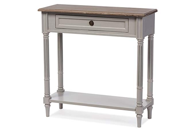 Baxton Furniture Studios Edouard French Provincial Style Distressed Two Tone 1 Drawer Console Table, White Wash