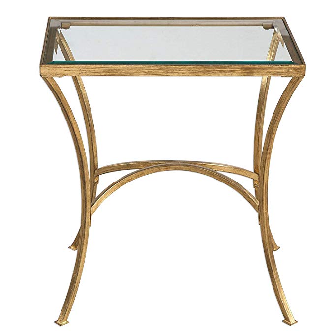 Minimalist Gold Arch End Table | Metal Glass Top Side Accent Modern Contemporary