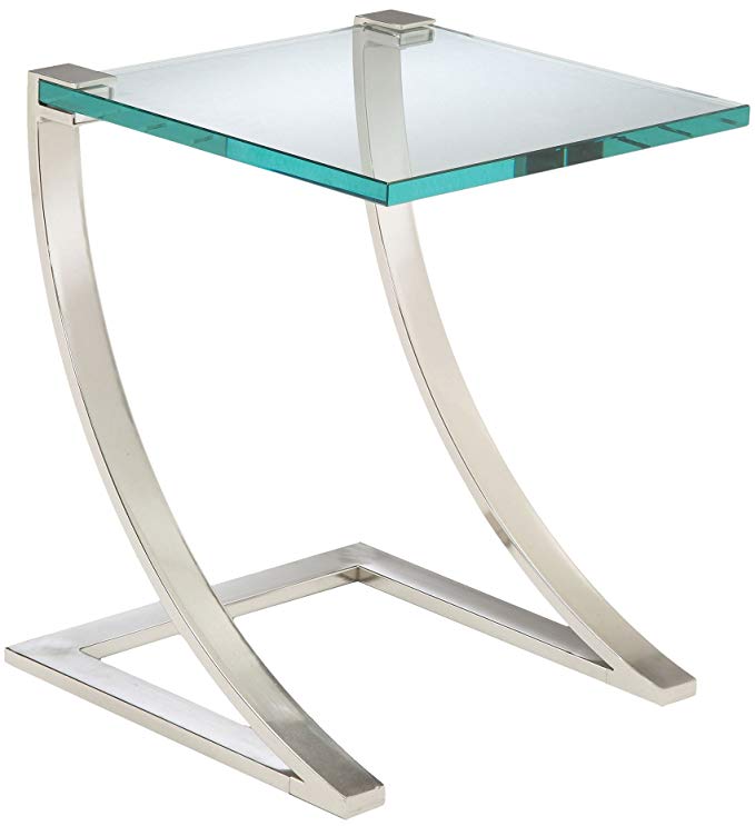 Sterling 6040947 Uptown Traditional Metal Frame End Table with Glass Top, 20-Inch, Nickel