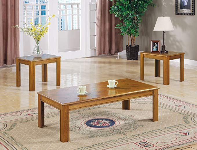 Inland Empire Furniture Mindel Oak Parquet Top 3 Piece Coffee and End Table Set