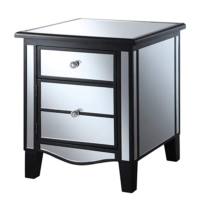 Convenience Concepts Gold Coast Collection Park Lane Mirrored End Table, Black