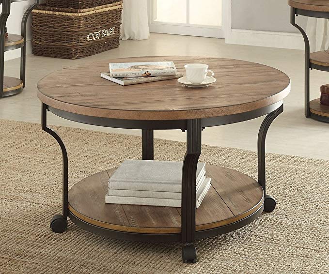 1PerfectChoice Geoff Round Oak Black Coffee Table