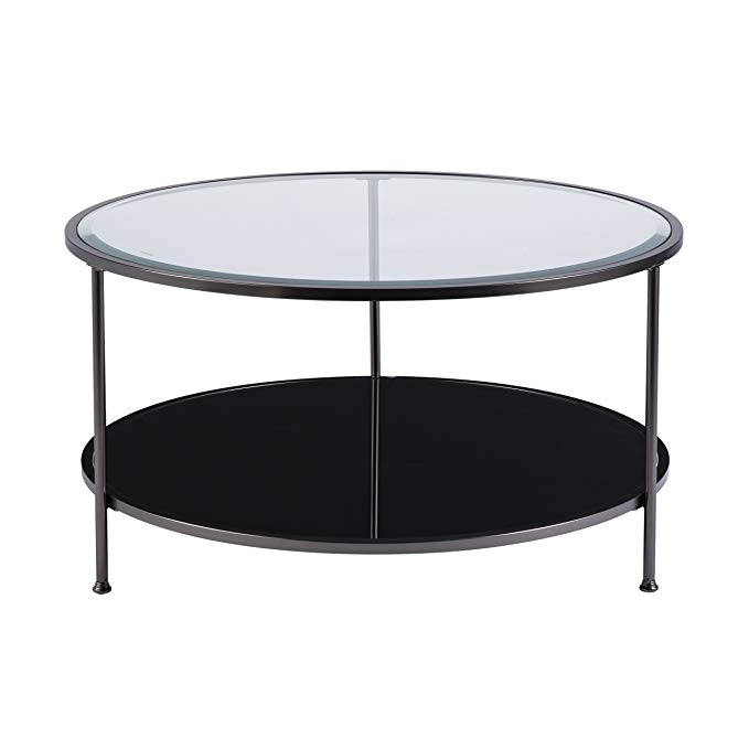 Furniture HotSpot – Round Metal and Glass Coffee Table – Matte Black - 33.75