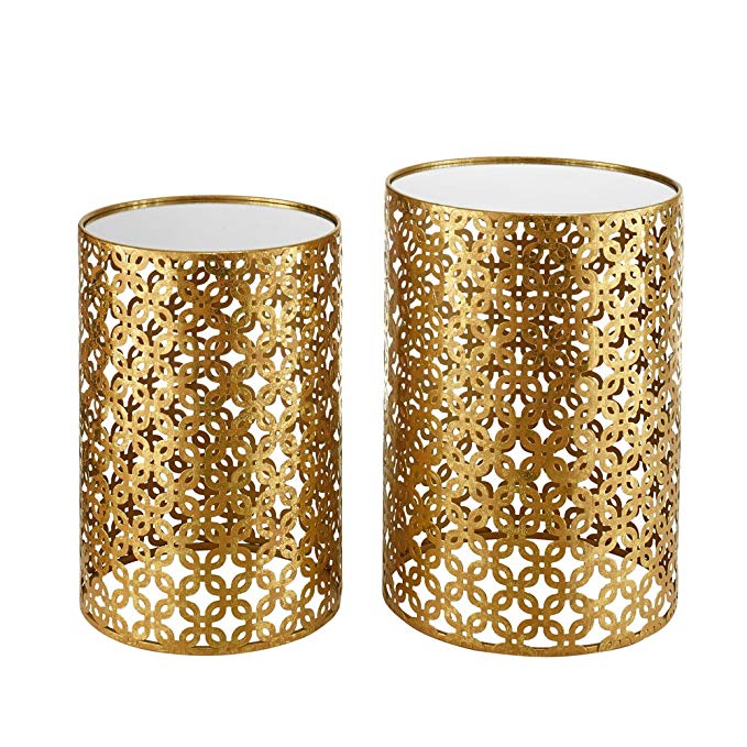 Linon AMZN0341 Alina Set of Two Round Gold Nesting Tables