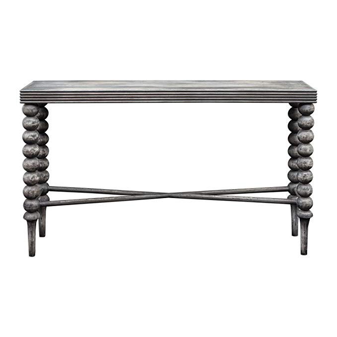 Stacked Spheres Gray Wood Console Table | Rustic Ribbed Cottage