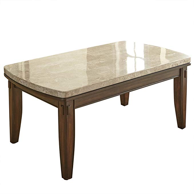 Steve Silver Eileen Marble Top Coffee Table in Hand Burnished Pecan