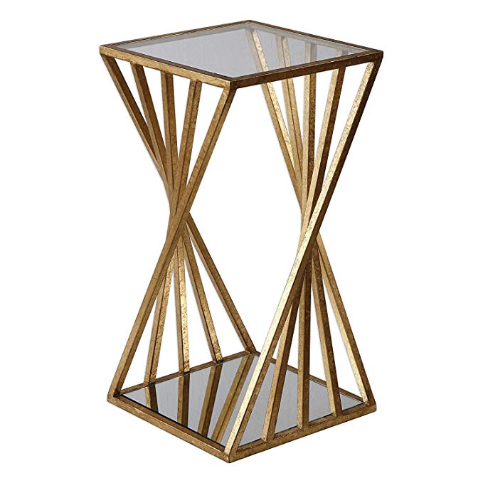 Gold Angle Geometric Square Accent Table | Open Pedestal Column Modern