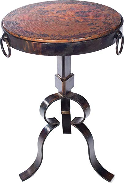 Knox and Harrison Round Iron Occasional Accent Table with Hammered Copper Top