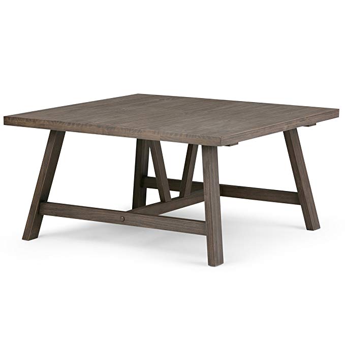 Simpli Home Dylan Solid Wood Square Coffee Table, Driftwood