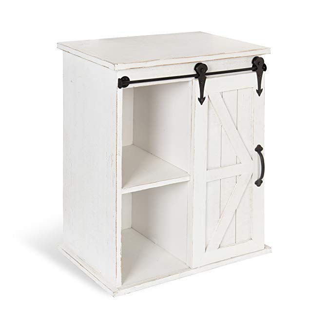 Kate and Laurel Cates Wooden Freestanding Storage Cabinet Side Accent Table with Sliding Barn Door, Antique White