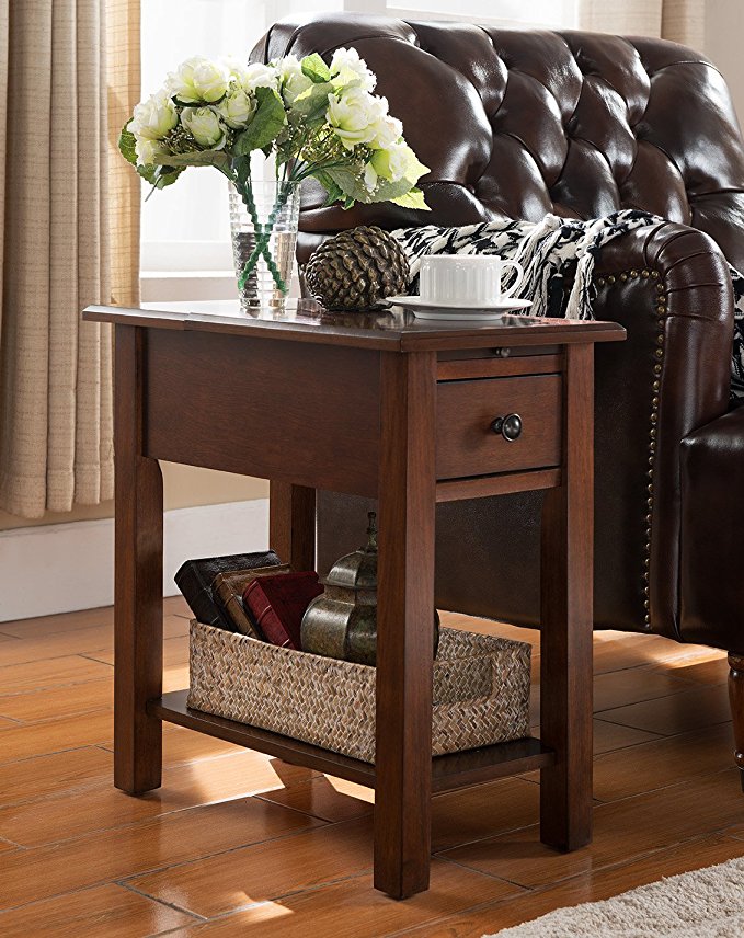 Side Table with Charging Station in Espresso