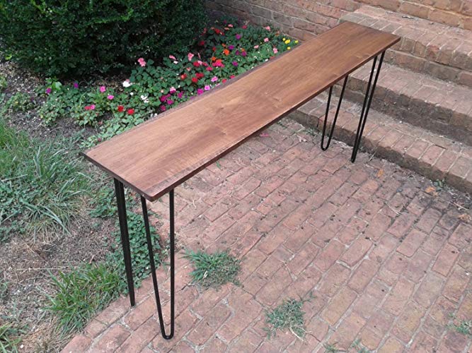 Beautiful honey brown poplar console table sofa table with black hairpin legs